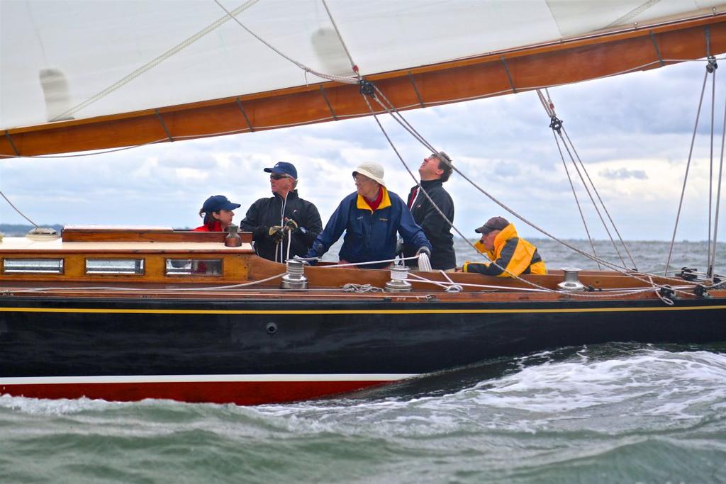 Nor’Easter crew close-up: Shelia Graves, Patrick Croke, John Rousmaniere, John Neczesny, Ted Graves © M.A. Fisher Photography